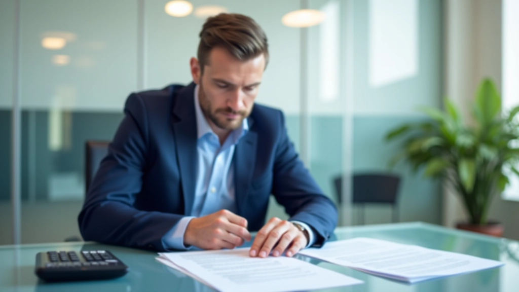 Finanzberater erklärt Kaufvertrag und Kostenaufschlüsselung an modernem Schreibtisch