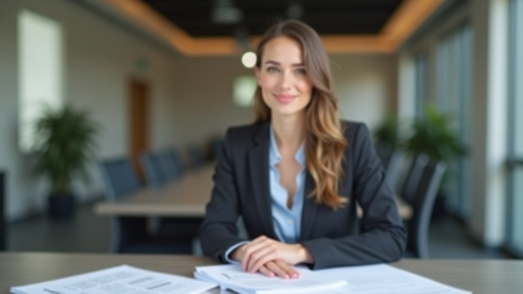 Rechtsanwalt mit Dokumenten und Grundbuchauszug am Schreibtisch im Büro